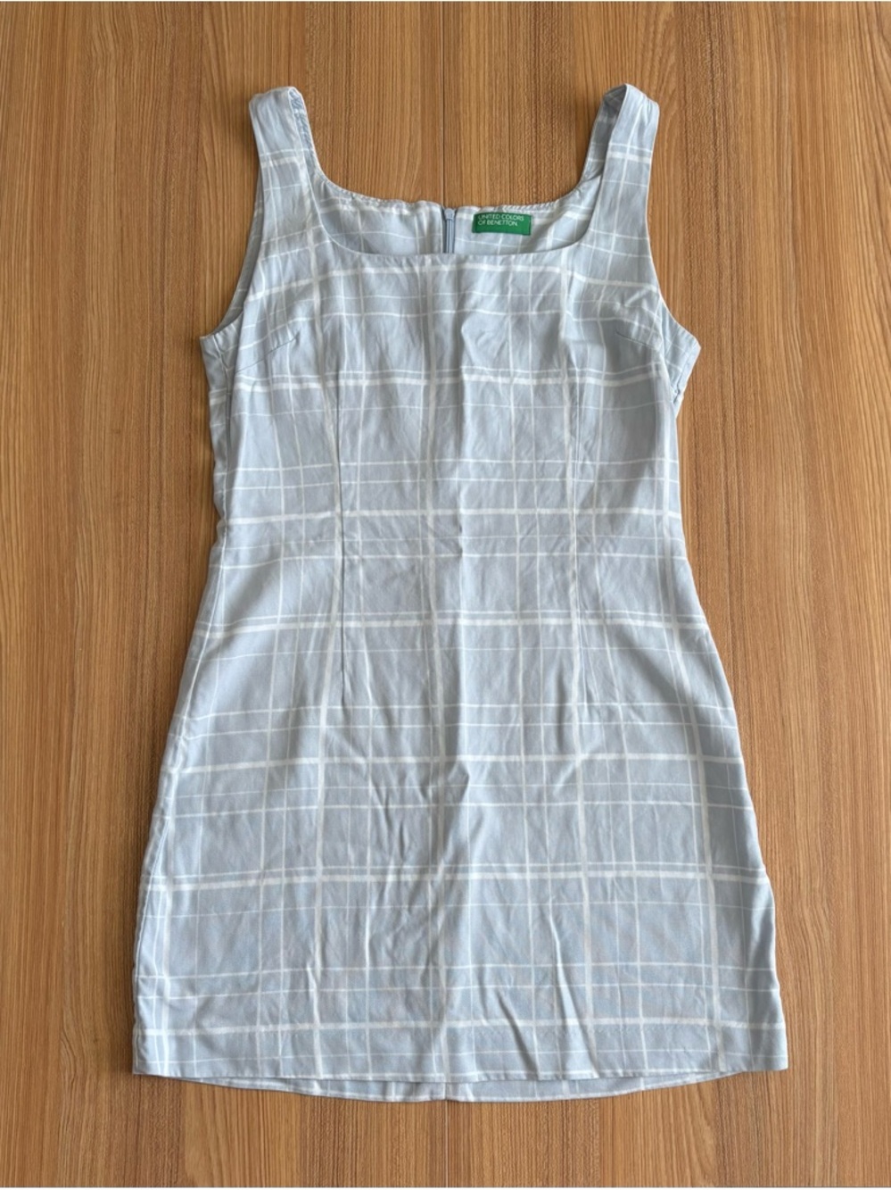 United Colors Of Benetton Square Neck Sheath Dress S Sleeveless Icy Blue Plaid